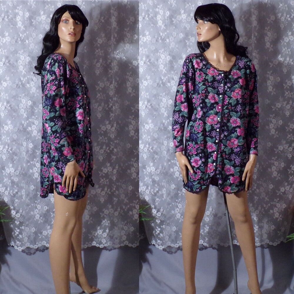 Vintage 90s Sleep Shirt 1990s Floral Victoria's Secret Gold LabelSize Medium M/L
